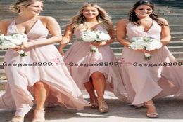 2019 American Grecian hilo Long Chiffon Summer Beach Party Bridesmaid Dresses halter v neck Simple Maid Of Honour Dress custom mad1196796