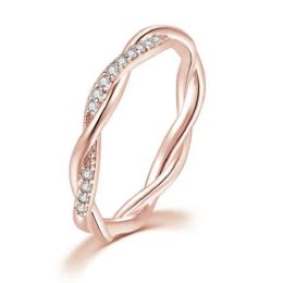Rose Gold Colour Twist Classical Cubic Zirconia Wedding Engagement Ring For Woman Girls Austrian Crystals Gift Rings Bague Femme