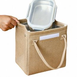 large Capacity Jute Insulated Lunch Bags Women Kids Thermal Bento Box Tote Portable Food Bag Dinner Ctainer for School Picnic p575#