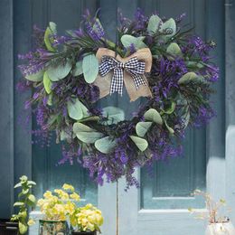 Decorative Flowers Artificial Lavender Wreath Heart Shape Wall Pendant 42cm Garland Farmhouse For