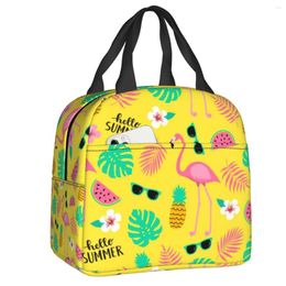 Storage Bags Flamingos And Palm Leaves Insulated Lunch Box For Women Tropical Pineapple Pattern Cooler Thermal Bag Food Picnic Tote