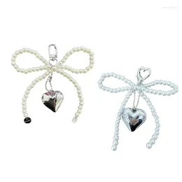 Keychains Elegant Butterfly Ribbon Keychain Heart Pendant Beaded Key Chain Women Accessory