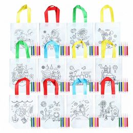 1pc DIY Graffiti N-woven Bag with Coloring Marker Carnival Animal Art Party Goodie Bag for Kids Eco Reusable Mini Shop bag i9fN#