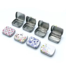 Floral Pattern Mini Storage Box for Candy and Pill Cute Square Tin Small Box with Cover Lid High Quality Jewelry Tinplate Can