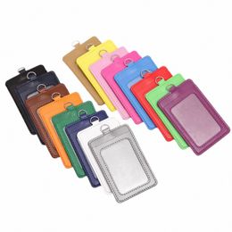 hot Sales 1 Piece Top Quality PU Leather Double Pocket ID Card Case Office Busin School ID Card Creadit Card Cover Protector v38U#