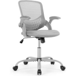 Office Furniture Computer Desk Chair Ergonomic Home Office Flip-up Arms and Lumbar Support Tilt and Lock Grey Chairs Lightweight