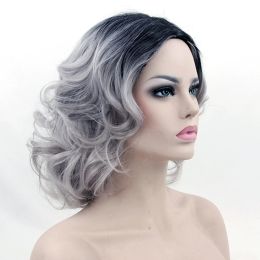 Wigs Soowee Synthetic Hair Heat Resistance Fibre Black To Grey Wig Short Curly Grey Cosplay Wigs Women Party Hair Piece