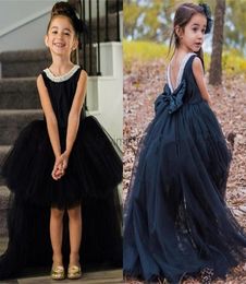 Black High Low Girls Pageant Dresses Jewel Backless HiLo Beads Bow Puffy Flower Girl Dress Child Birthday Party Gowns Kids Cospla1746039