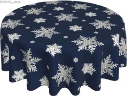 Table Cloth Blue Christmas Snowflake Tablecloth Round Table Cover Washable Polyester Table Cloth for Kitchen Party Picnic Dining Decor 60in Y240401