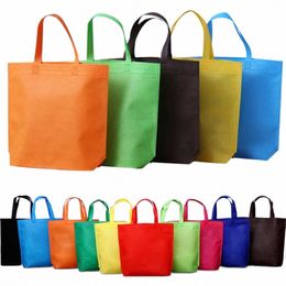 new Reusable N Woven Shop Bag Solid Color Foldable Grocery Cvenient Tote Eco-friendly Storage Handbag Eco Friendly Bags 62PD#