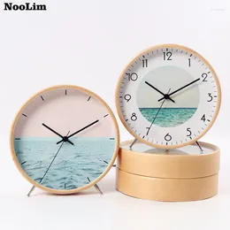 Table Clocks NOOLIM Nordic Ocean Pattern Clock Modern Minimalist Creative Living Room Decoration Mute Desktop Solid Wood