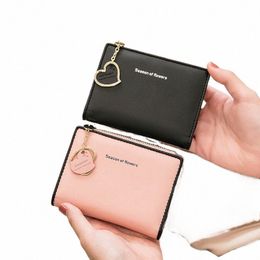 women's Small Wallet Double Fold Ultra Thin Zero Wallet Zipper ID Bag, Ctrast Color Love Pendant Short Card Bag O1ZW#