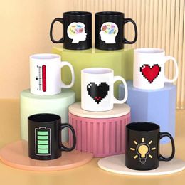 Mugs 330ML Temperature Colour Changing Ceramic Mug Battery Heart Brain Bulb Pattern Coffee Tea Heat Sensitive Cup