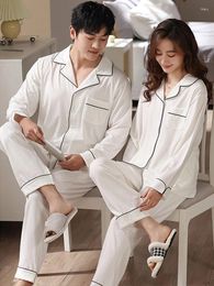 Home Clothing Couple Pajamas Spring Modal White 2 Pieces Sleepwear Women And Men Long Sleeve Homewear Suits Femme Pijamas Hombre Nightgown