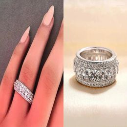 Cluster Rings Promise With Round Cubic Zirconia Bling Wedding Bands Female For Engagement Party Luxury Trendy Women Jewellery