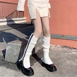 Y2K Knitted Leg Warmers with Zipper Fall Winter Leg Protector Long Socks Warm Foot Cover