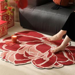 Carpets Vintage Camellia Carpet Home Decor Room Rugs Embroidered Livingroom Year Red White Flower Floormat Bedrooom Bedside