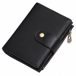 sendefn Vintage Men Wallet Genuine Leather Short Small Zipper Coin Pocket Purse RFID Blocking Minimalist Wallets 5259 P1K5#