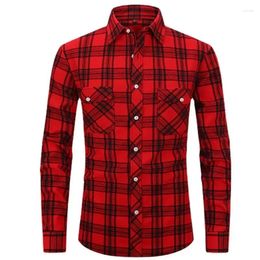 Men's Casual Shirts 2024 Spring Autumn Brushed Plaid Shirt Large Size Slim Fit Fashion Long Sleeve