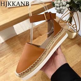 Sandals Spring Summer Flat Bottom Thick Round Toe Metal Buckle Design Ankle Strap Women's Comfortable Walking Shoes