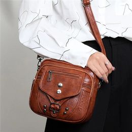 Bag Soft Women Casual Shoulder Large Capacity Vintage Messenger PU Leather Zipper Female Crossbody Satchel Purse