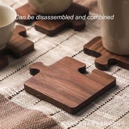 Table Mats Wooden Coasters Unique Black Walnut Puzzle Heat Fashion Gift Desktop Decorative Tableware