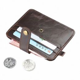 hot Vintage Crazy Horse Leather Slim Men's Wallet With Small Mey Bag Man Thin Credit Card Holder Mini Purse For Male w05S#