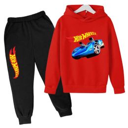 Hot Wheels Kids Spring Autumn Casual Tracksuits 3-12 Years Boys Girls 2pcs Pullover Hoodie+Pants Suits Children Clothes Sets