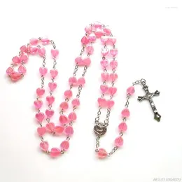 Chains Catholic Porcelain Pink Rosary Prayer Necklace Mary Blessing Heart-shaped Beads 21Dropship