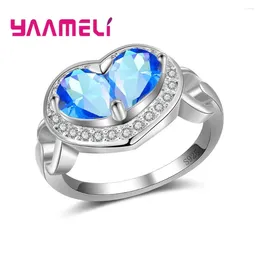 Cluster Rings Pure 925 Sterling Silver Top Quality Finger Band For Women Female Engagement Anel Prong Setting Heart Crystals