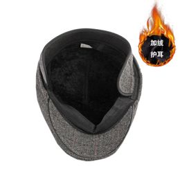 Winter Beret Hat Men Middle Age Elderly Newsboy Cap For Male Twill Flat Peaked Cap with Earflap Visor Warm Driver Beret Retro