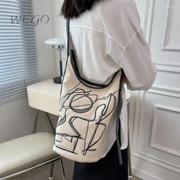 Shoulder Bags Canvas Bucket Vintage Ins Large Capacity Crossbody Graffiti Handbags For Casual Pouch Bag