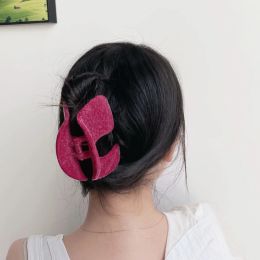 Autumn and Winter Flocked Pitaya-colored Hair Clips for The Back of The Head Korean Celebrity Velvet Shark Clip Hair Accessories