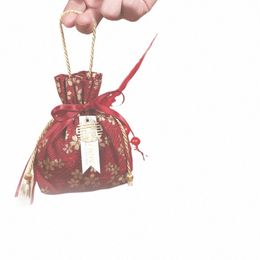 5pcs Red Chinese Style Jacquard Fabric Gift Drawstring Bag for Wedding Favour Birthday Candy Pouches Jewelry Souvenir Pocket Bag n4Ju#