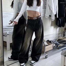 Women's Jeans The Autumn American Y2K Style Washed Black Men And Street Spicy Girls Straight Feet Long Pants