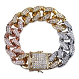 Bracelets TOPGRILLZ 18MM Cuban Link Bracelets Hip Hop Jewellery Gold Silver Colour Plated Copper Material Iced Out CZ Chain Bracelets 7"8"