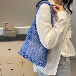 Drawstring Fashion Large Capacity Handmade Cotton Rope Woven Tote Bag Trend Versatile Hollow Outdoor Beach Vacation Storage Bags