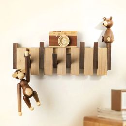 Creative Wall Mounted Solid Wood Coat Hangers Wall Entry Door Hanging Porch Coat Racks Perforated Wood Piano Keys Clothes Hooks
