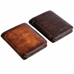 three Fold Wallet Men's RFID Blocking Wallet Vintage PU Leather Wallet Busin Credit Card Holder Bag Purse Men t7kT#
