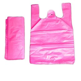 Jackets 100pcs Pink Plastic Bag Thicken with Handle Wedding Party Gift Candy Bag Supermarket Shopping Kitchen Storage Clean Garbage Bag