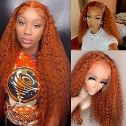 34 Inch Ginger Orange Colour 13x6 Full Lace Front Wigs Water Curly Human Hair Wigs 13x4 Hd Transparent Deep Wave Lace Frontal Wig