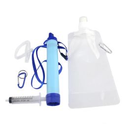 Survival Mini Camping Purification Water Philtre Straw Survival Kit with Water Bag for Hiking Outdoor Survival or Emergency Supplies