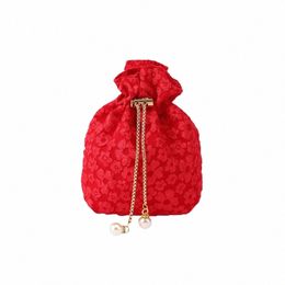pearl Fr Drawstring Bag Large Capacity Korean Style Wedding Bucket Bag Coin Purse Wallet Bucket Bag Festive Sugar L2Md#