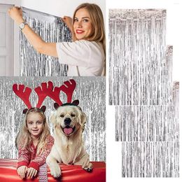 Decorative Flowers 3Pcs Silver Metallic Foil Fringe Curtains 3.28ft X 6.56ft Po Booth Streamer Curtain Ideal For Birthday Christmas