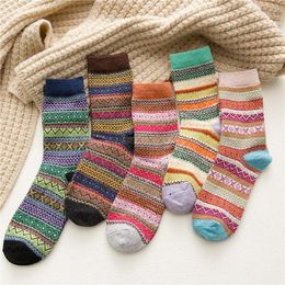 Women Socks 5 Pairs Winter Warmer Thicken Thermal Wool Cashmere Snow Fashion Casual Euramerican National For