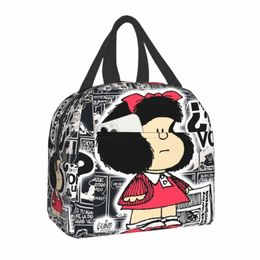 vintage Quino Comic Mafalda Insulated Lunch Bag for Women Portable Carto Mang Thermal Cooler Lunch Box Office Picnic Travel A26I#