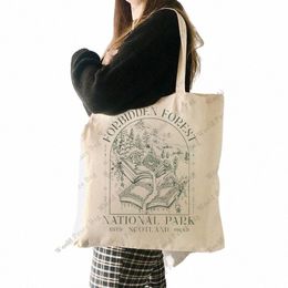 1pc Forbidden Forest Wizard House Potter pattern Tote Bag Canvas Shoulder Bag For Travel Daily Commute Women's Reusable Shop C5X1#