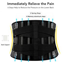 JUUMMP Back Braces for Lower Back Pain Relief with 6 Stays, Men/Women Breathable Back Support Belt for work lumbar support belt