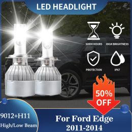 2x 9012 H11 LED Headlight Bulbs For Ford Edge 2011 2012 2013 2014 High Low Light Combo Beam Fog Lamp Set 6000K White Replacement