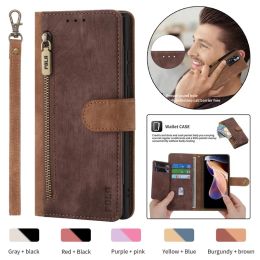 Leather Zipper Wallet Card Phone Case For Xiaomi RedMi Note 13 Pro Plus 12 12S 11 11T 11S 10T 10 9 Power 9T 8 Lanyard Flip Cover